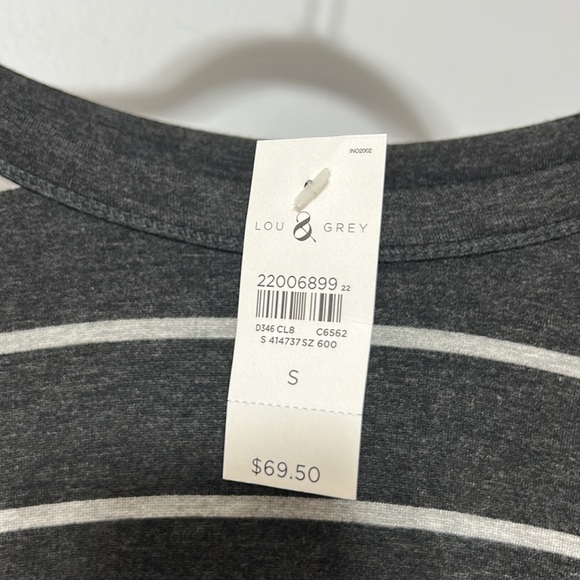 Lou & Grey Striped Grey White Super Soft Midi Dress Size Small - Picture 2 of 5